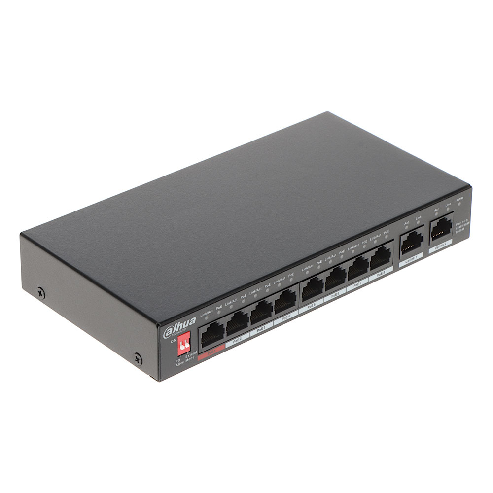 Switch cu 8 porturi PoE Dahua PFS3010-8GT-96-V2, 4000 MAC, 20 Gbps, fara management, PoE spy-shop