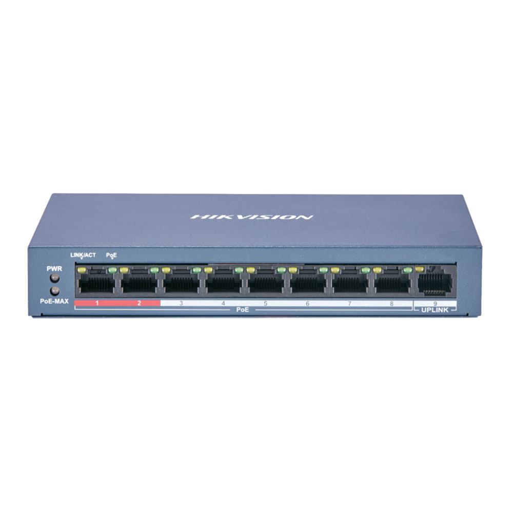 Switch cu 8 porturi PoE Hikvision DS-3E0109P-E/M(B), 2000 MAC, 100 Mbps, fara management spy-shop