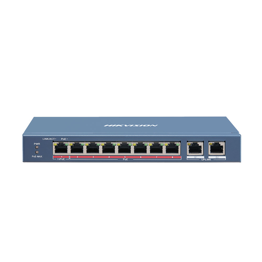 Switch cu 8 porturi PoE Hikvision DS-3E0310HP-E, 16000 MAC, 4.166 Mbps, fara management 16000 imagine noua tecomm.ro