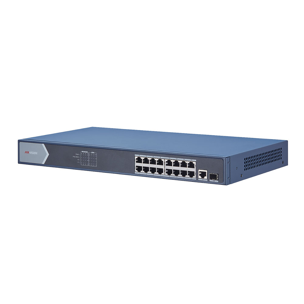 Switch cu 16 porturi PoE Hikvision DS-3E0518P-E, 8000 MAC, 26.784 Mbps, fara management imagine