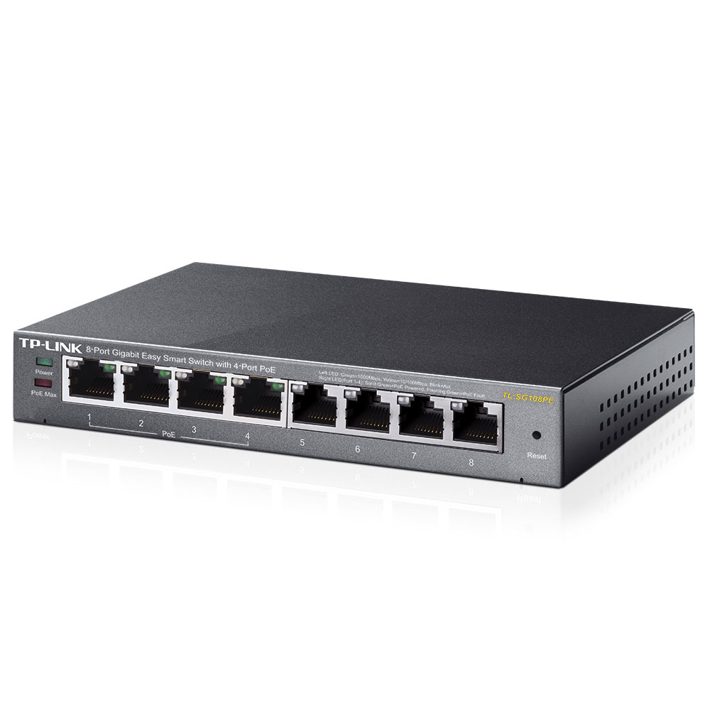 Switch cu 8 porturi TP-Link TL-SG108PE, 4 PoE, 1000Mbps, 4000 MAC 1000Mbps imagine noua idaho.ro
