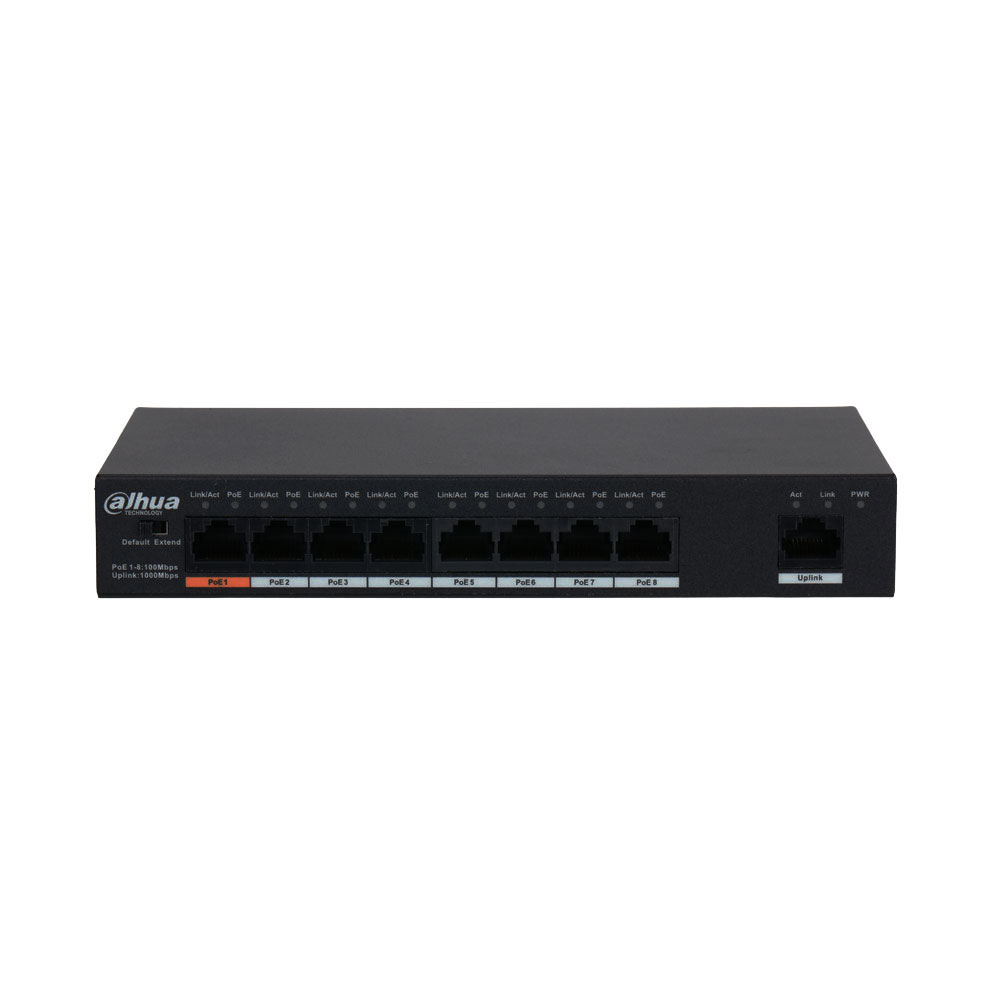 Switch cu 9 porturi Dahua PFS3009-8ET1GT-96, 2000 MAC, 3.6 Gbps, fara management, 250 m, PoE 2000 imagine noua idaho.ro