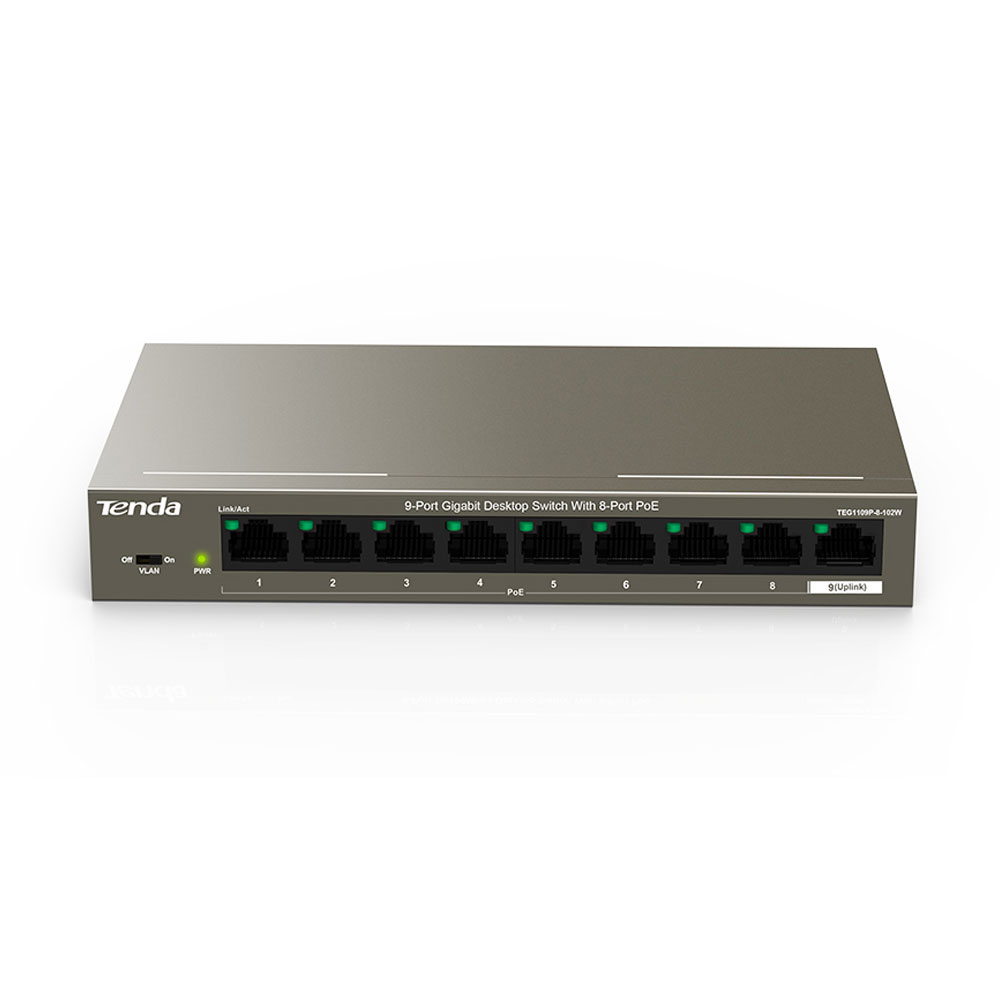 Switch cu 9 porturi Tenda TEG1109P-8-102W, 18 Gbps, 13.4 Mpps, 16000 MAC, PoE, fara management 13.4 imagine noua