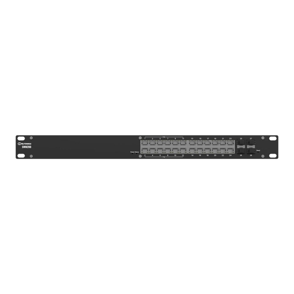 Switch Gigabit cu 24 porturi Teltonika SWM280, 56 Gbps, MAC 8K, 4x porturi SFP, PoE+, rackabil, cu management L2+