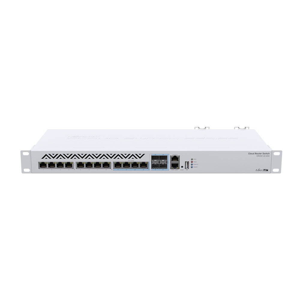 Switch Gigabit MikroTik CRS312-4C+8XG-RM, 8 porturi Gigabit, 4 porturi Combo 10G/SFP+, 1 port consola RJ45, 100-240V AC 100-240V imagine noua tecomm.ro