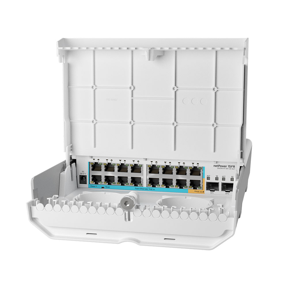 Switch pentru exterior MikroTik netPower CRS318-1FI-15FR-2S-OUT, 16 porturi Ethernet, 2 porturi SFP, 7.2 Gbps, 5.4 Mpps, PoE 5.4 imagine noua tecomm.ro