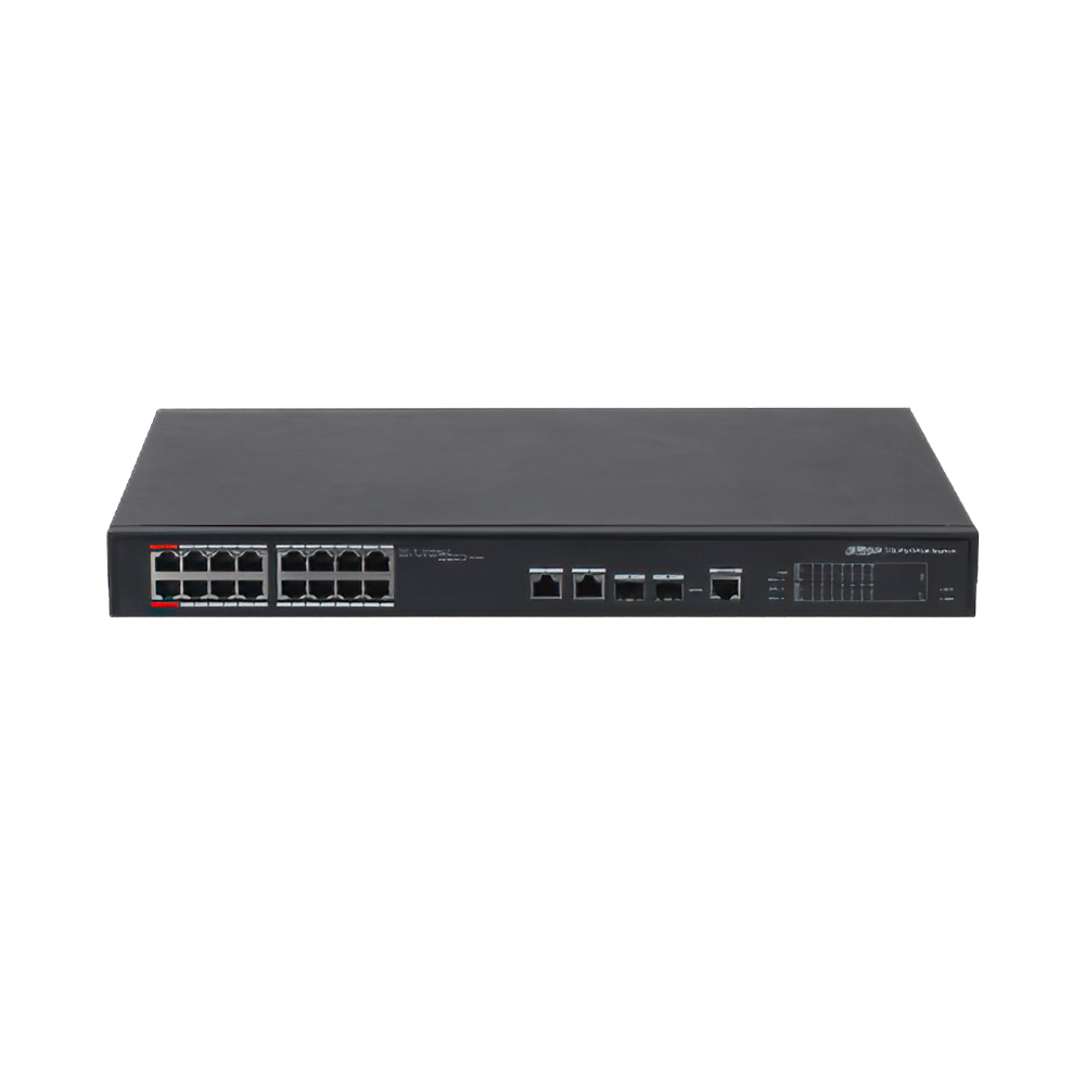 Switch PoE 16 porturi Dahua PFS4218-16ET-190-V3, 4K MAC, 100 Mbps, Cu management 100