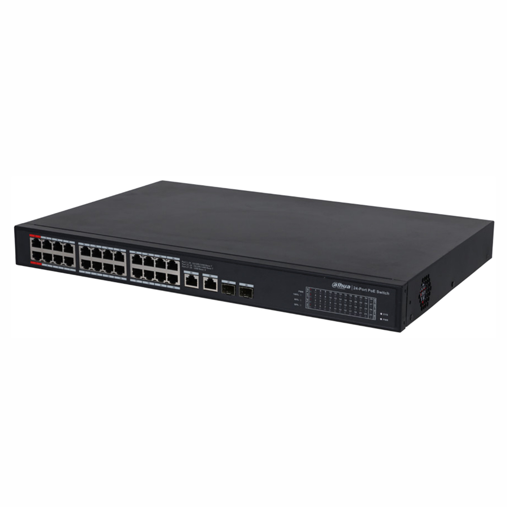 Switch cu 24 porturi PoE Dahua PFS3228-24GT-360, 8000 MAC, 52 Gbps, fara management spy-shop