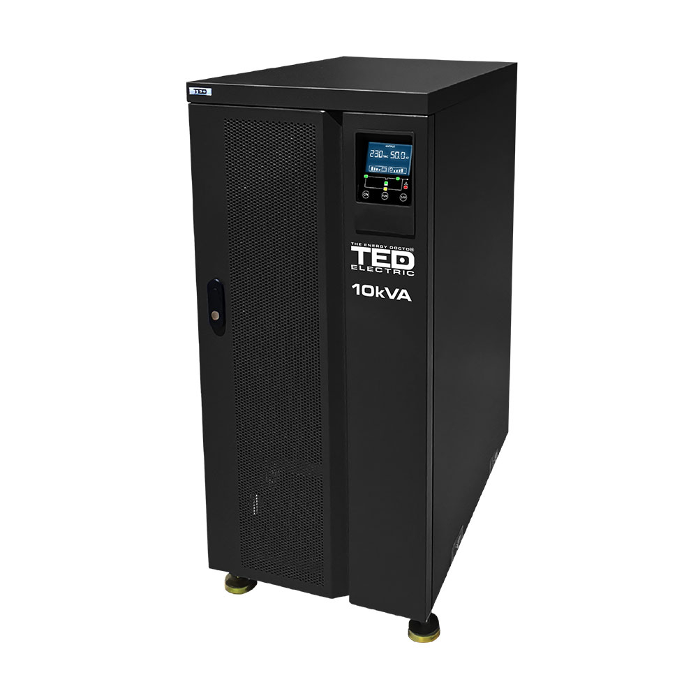 UPS trifazat cu stabilizator online TED BA088230, 10 kVA, 9 kW, regleta, LCD spy-shop.ro