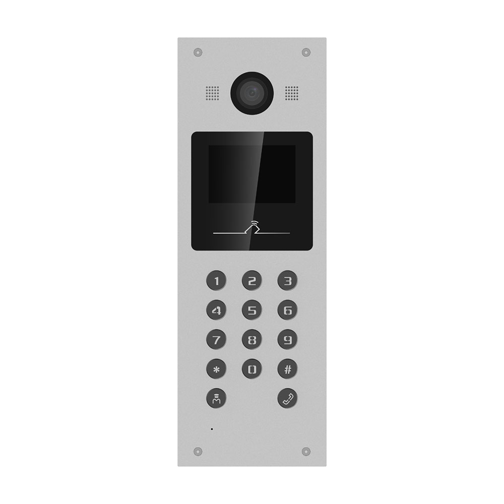 Videointerfon de exterior IP Hikvision DS-KD3003-E6, RFID, PIN/card, ecran LCD, 3.5 inch, 2 MP, IR, 10.000 utilizatori, ingropat